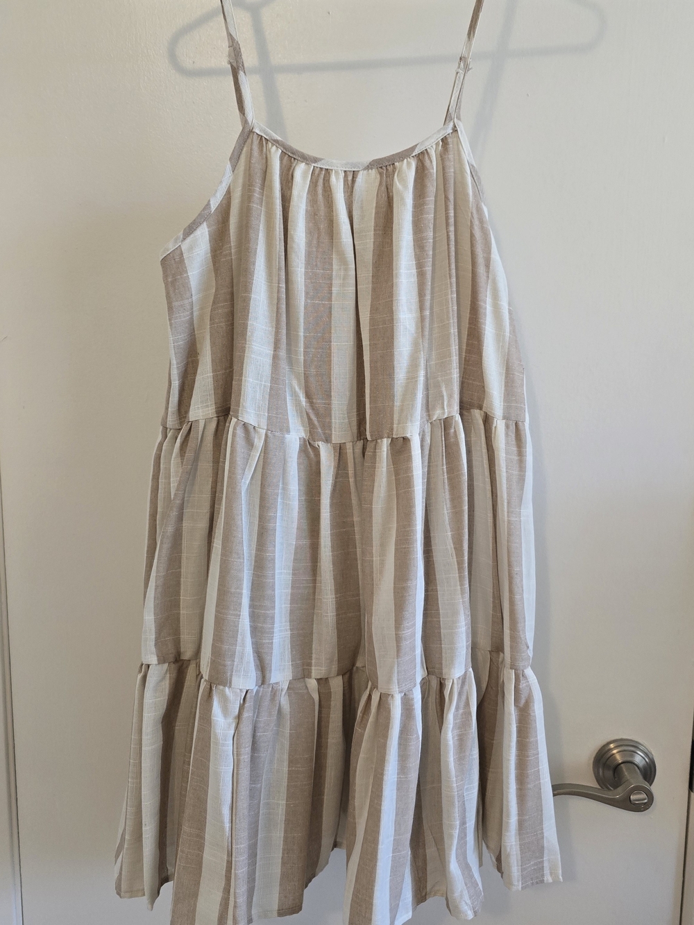 Beige & White Striped Tiered Sundress